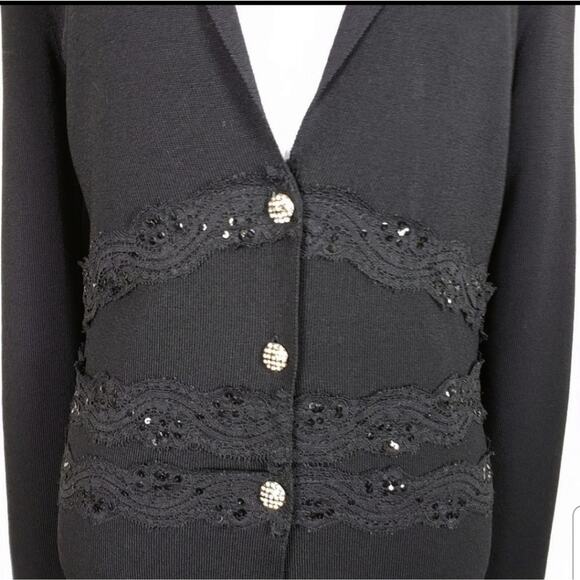 VERTIGO Paris Black Rhinestone, Lace, and Sequin Button Down V-Neck Size Small - Picture 8 of 8